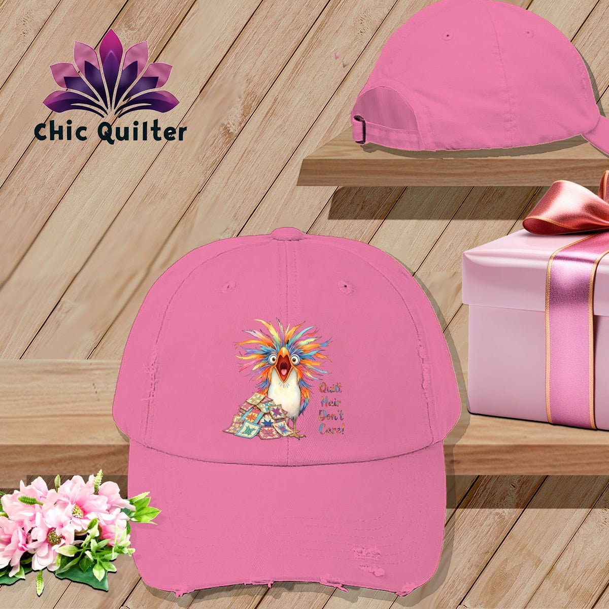 MyDesigns Physical Item One size / True Pink Quilt Hair Don’t Care ~ Chaos Finch ~ Distressed Baseball Cap