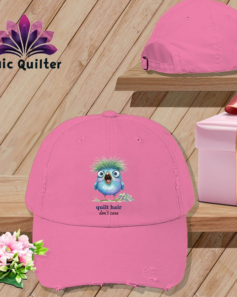 MyDesigns Physical Item One size / True Pink Quilt Hair Don’t Care ~ Frizzle Mae ~ Distressed Baseball Cap