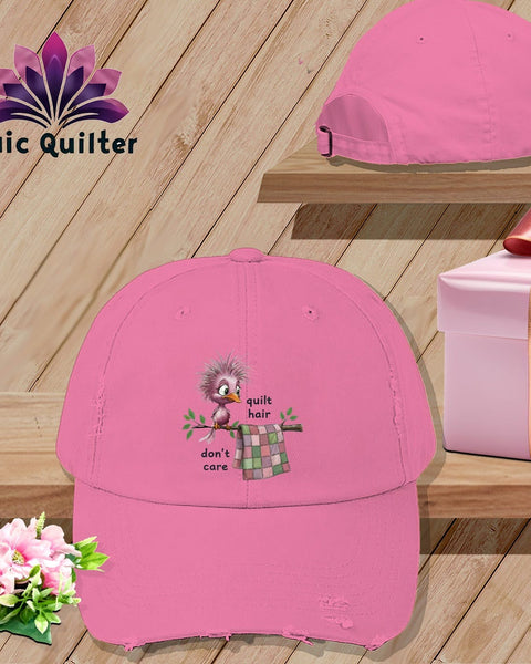 MyDesigns Physical Item One size / True Pink Quilt Hair Don’t Care ~ Pip Patchlet ~ Distressed Baseball Cap