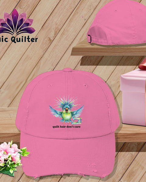 MyDesigns Physical Item One size / True Pink Quilt Hair Don’t Care ~ Ziggy Bobbin ~ Distressed Baseball Cap