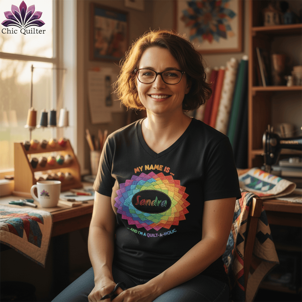 MyDesigns Physical Item Personalized Rainbow Quilt Spiral ~ V-Neck Tee