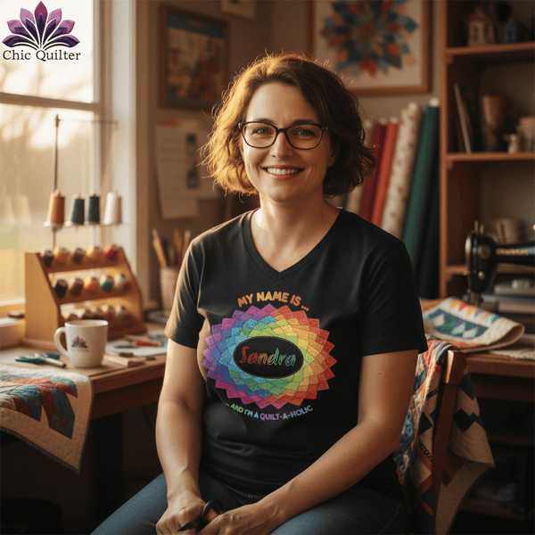 MyDesigns Physical Item Personalized Rainbow Quilt Spiral ~ V-Neck Tee