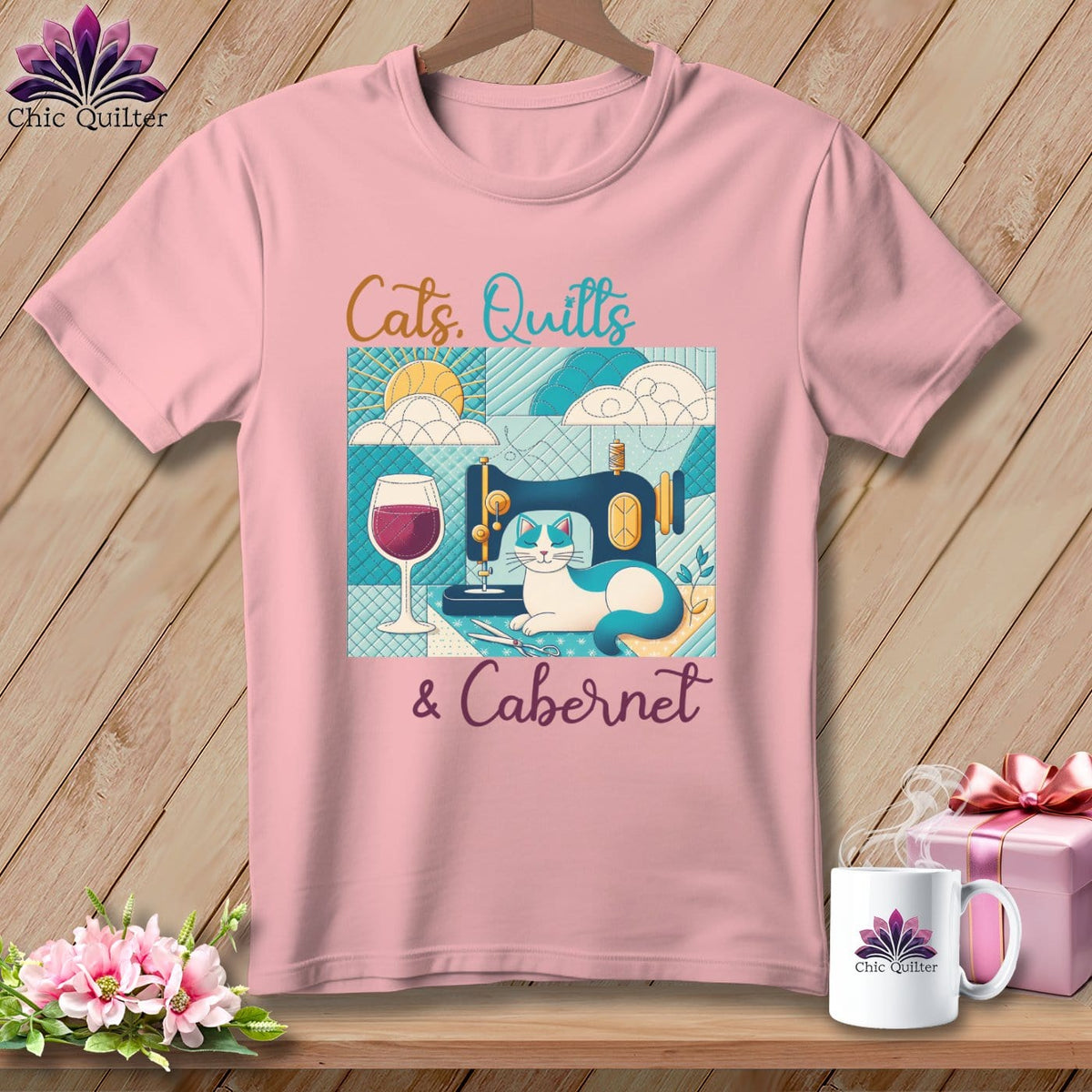 MyDesigns Physical Item Pink / S Cats Quilts and Cabernet ~ SuperSoft Relaxed Fit Tee