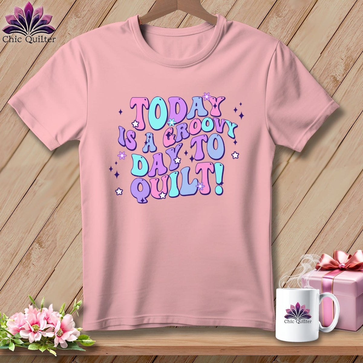 MyDesigns Physical Item Pink / S Today is a Groovy Day to Quilt ~ SuperSoft Relaxed Fit Tee