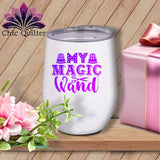 MyDesigns Physical Item Purple Print / White / 12 oz My Magic Wand ~ 12oz Wine Tumbler with Lid