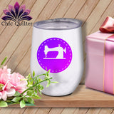 MyDesigns Physical Item Purple Print / White / 12 oz Sewing Machine ~ 12oz Wine Tumbler with Lid