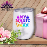 MyDesigns Physical Item Rainbow Print / White / 12 oz My Magic Wand ~ 12oz Wine Tumbler with Lid