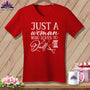 MyDesigns Physical Item Red / S Just a Woman Who Loves to Quilt ~SuperSoft V-Neck Tee