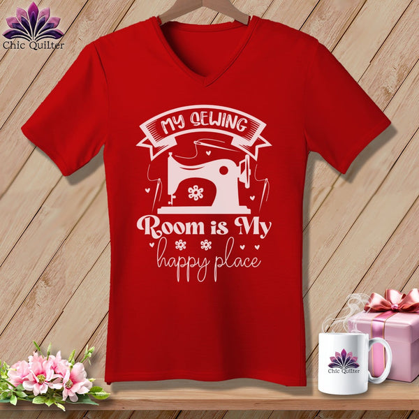 MyDesigns Physical Item Red / S My Sewing Room Is My Happy Place ~SuperSoft V-Neck Tee