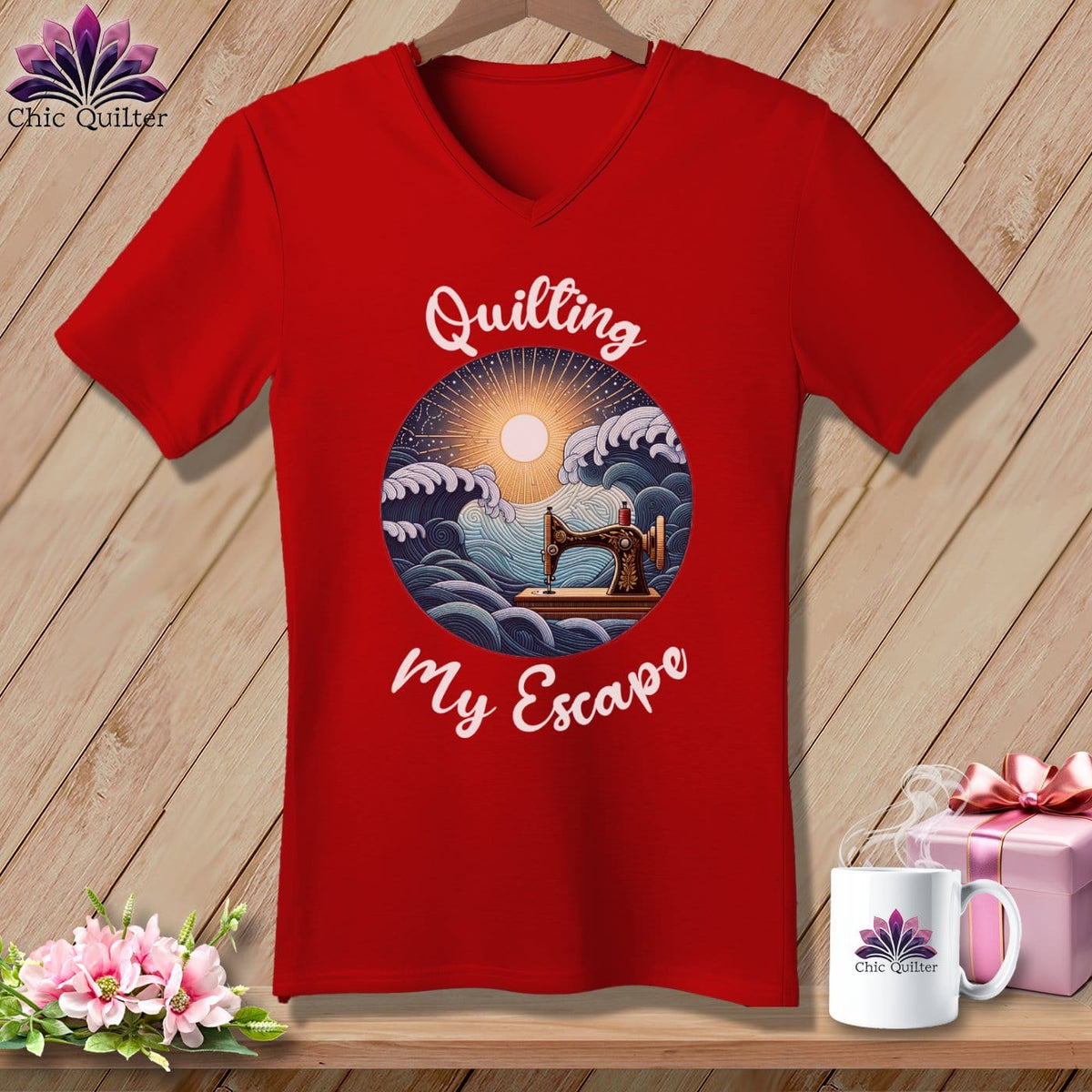 MyDesigns Physical Item Red / S Quilting My Escape - Dark ~ SuperSoft V-Neck Tee