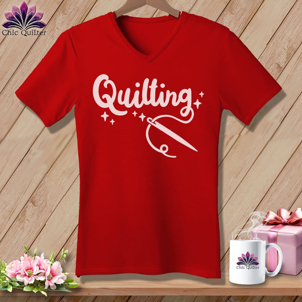 MyDesigns Physical Item Red / S Quilting ~SuperSoft V-Neck Tee