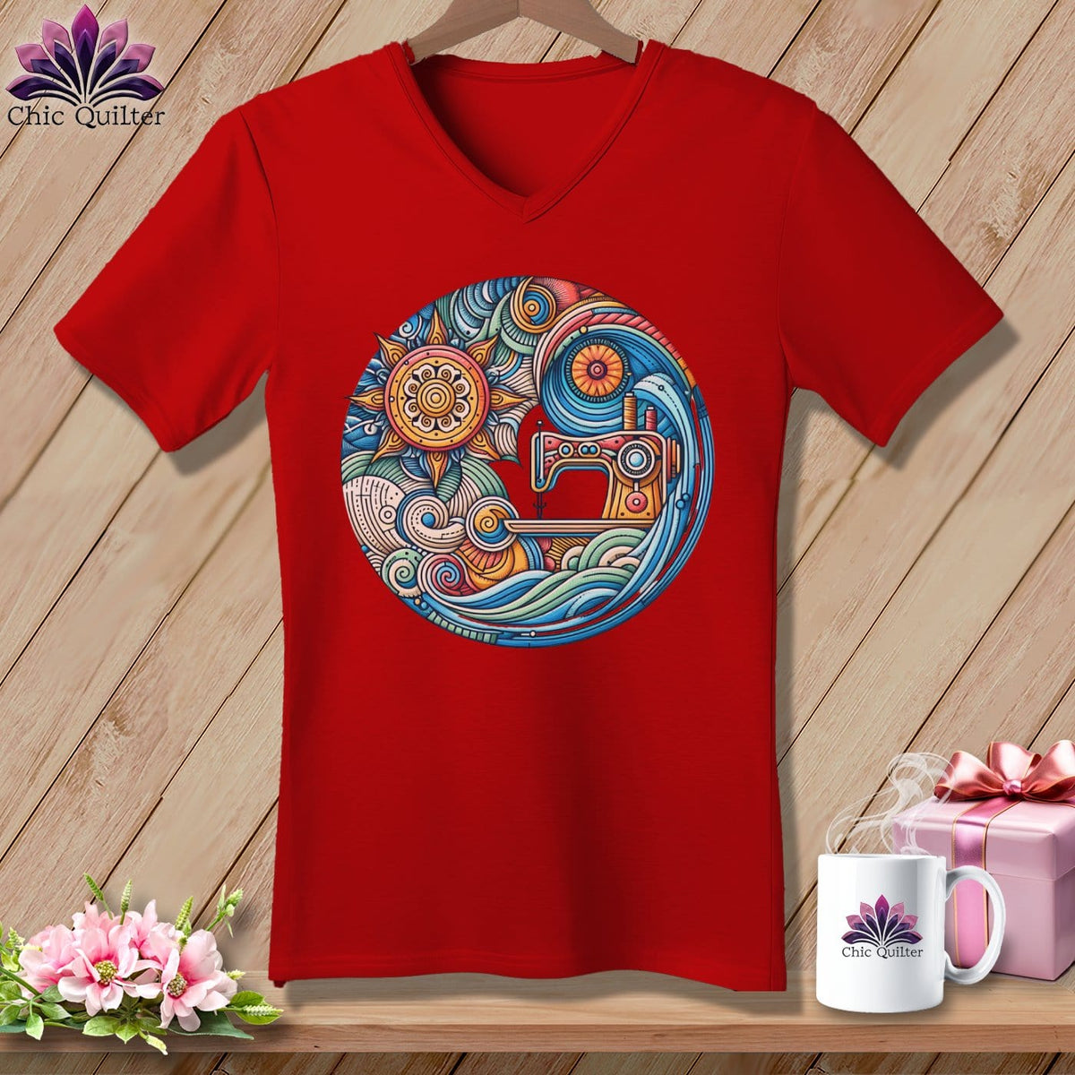 MyDesigns Physical Item Red / S Threaded Dreams by the Sea ~ SuperSoft V-Neck Tee