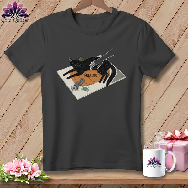 MyDesigns Physical Item S / Asphalt HELPING ~ Cat on the Cutting Mat ~ Relaxed Fit Tee