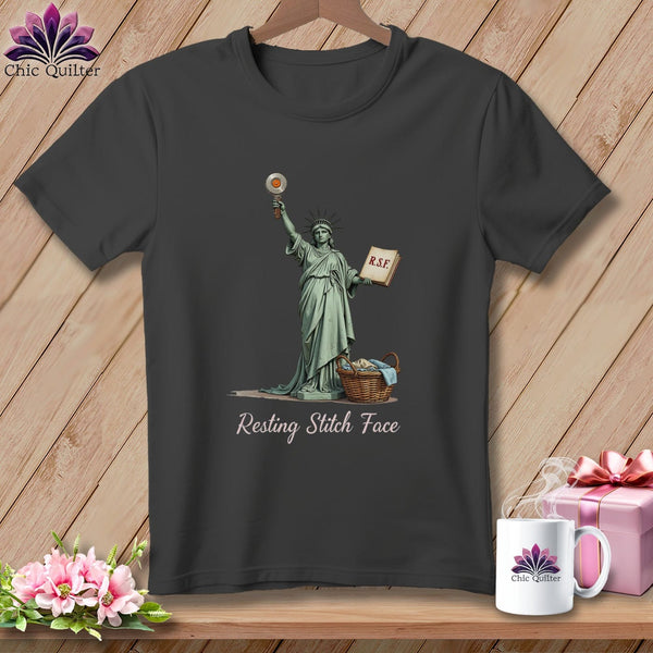 MyDesigns Physical Item S / Asphalt Quilter of Liberty - Resting Stitch Face ~ Relaxed Fit Tee