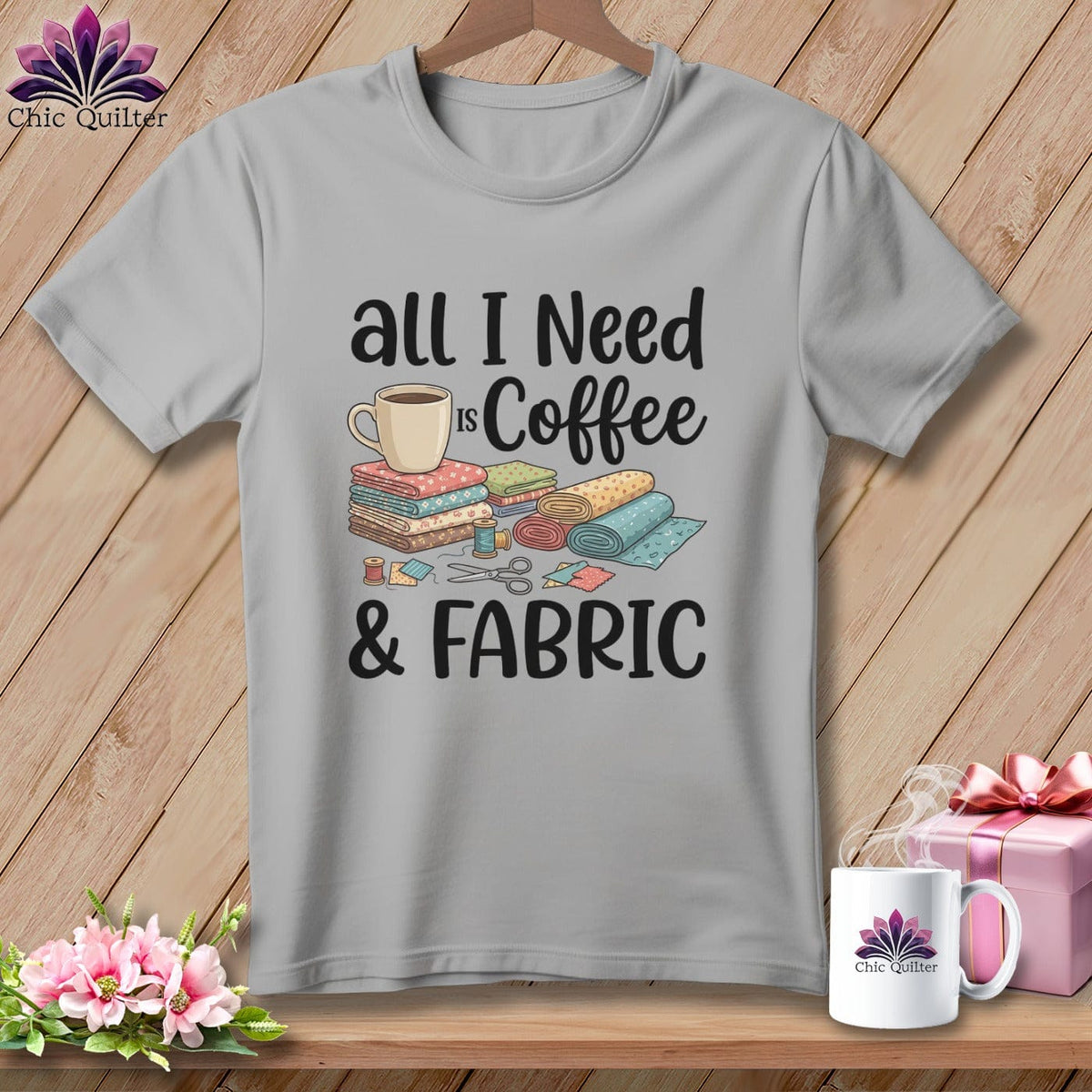MyDesigns Physical Item S / Athletic Heather All I Need is Coffee & Fabric ~ Relaxed Fit Tee