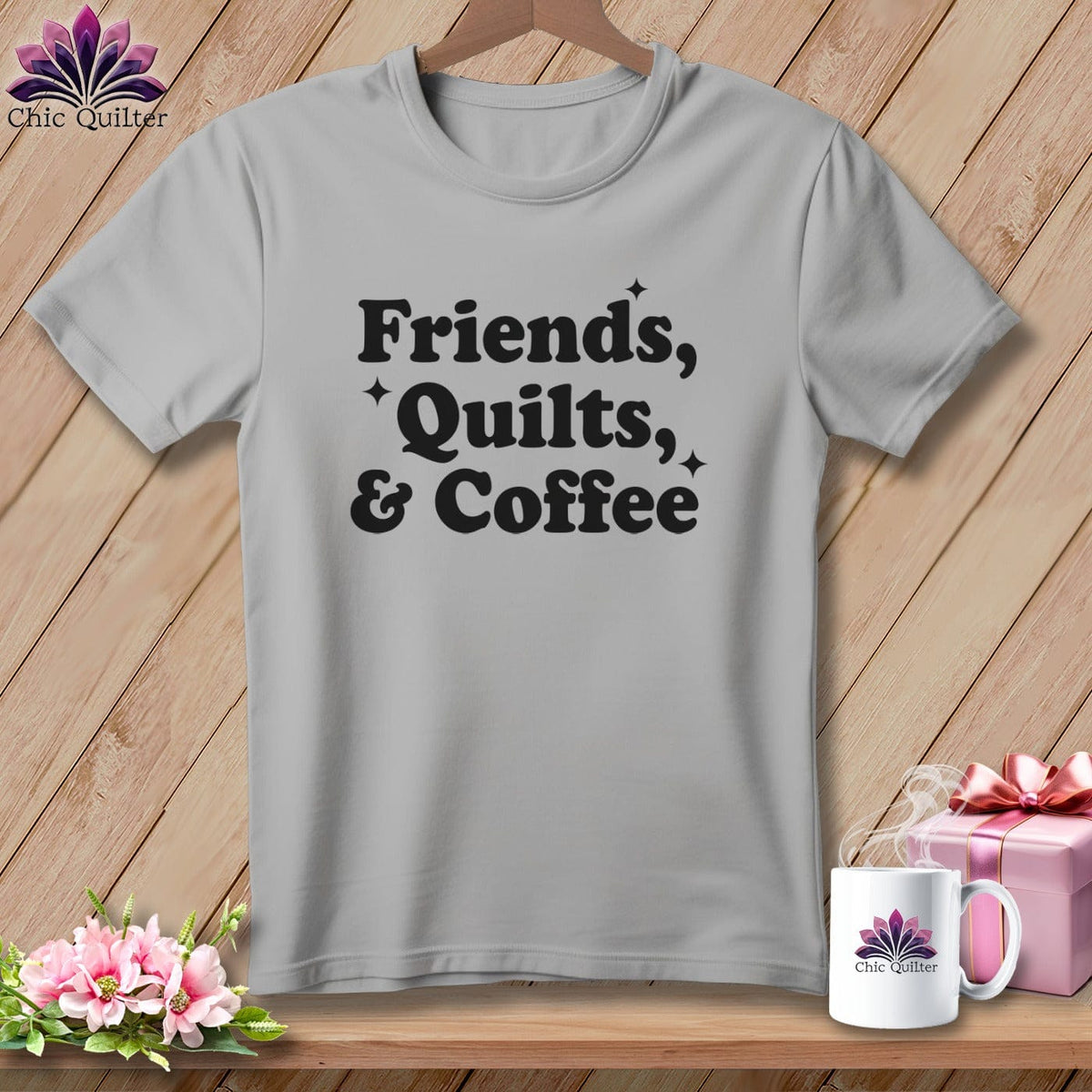MyDesigns Physical Item S / Athletic Heather Friends, Quilts & Coffee ~ Relaxed Fit Tee