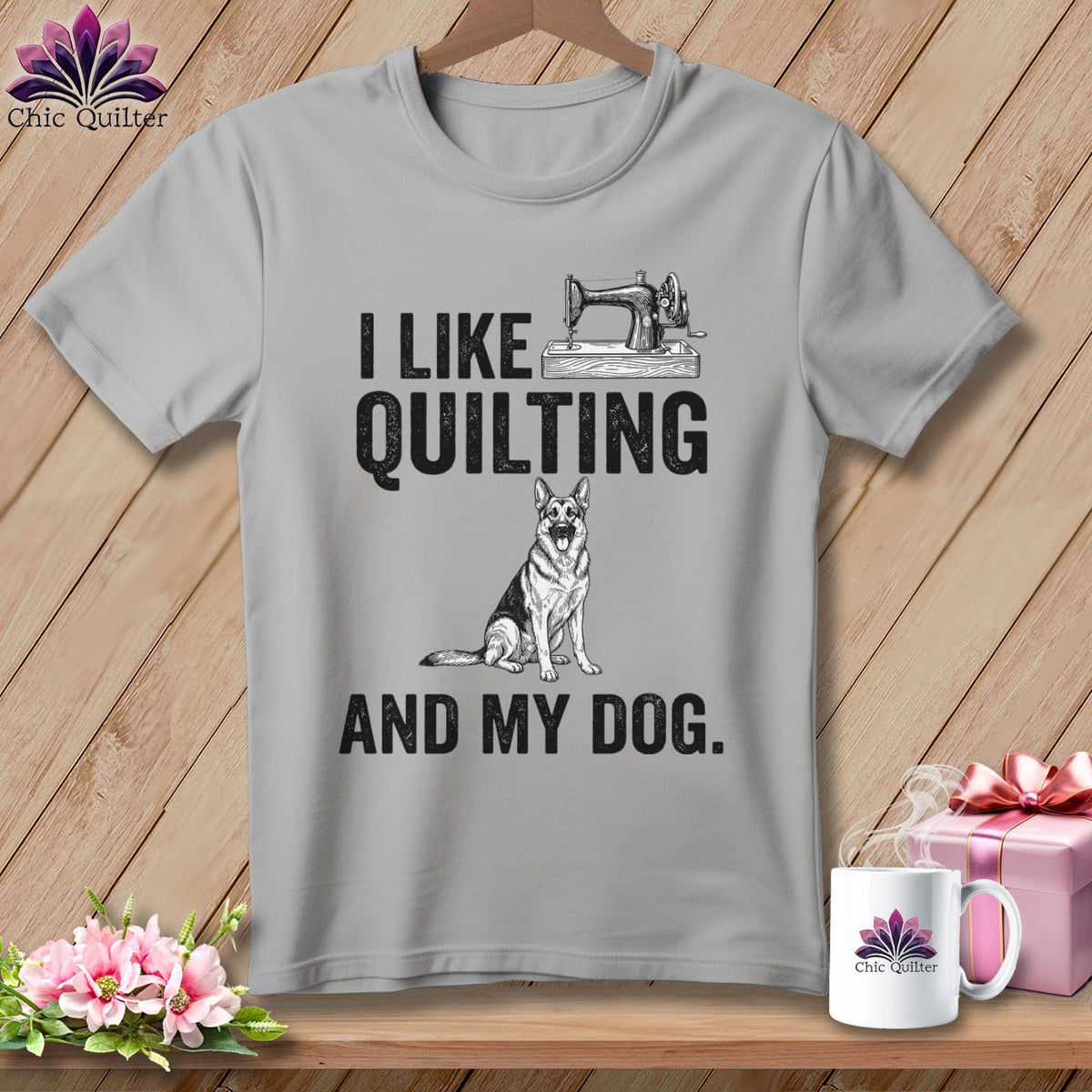 MyDesigns Physical Item S / Athletic Heather I Like Quilting and My German Shepard ~ Relaxed Fit Tee
