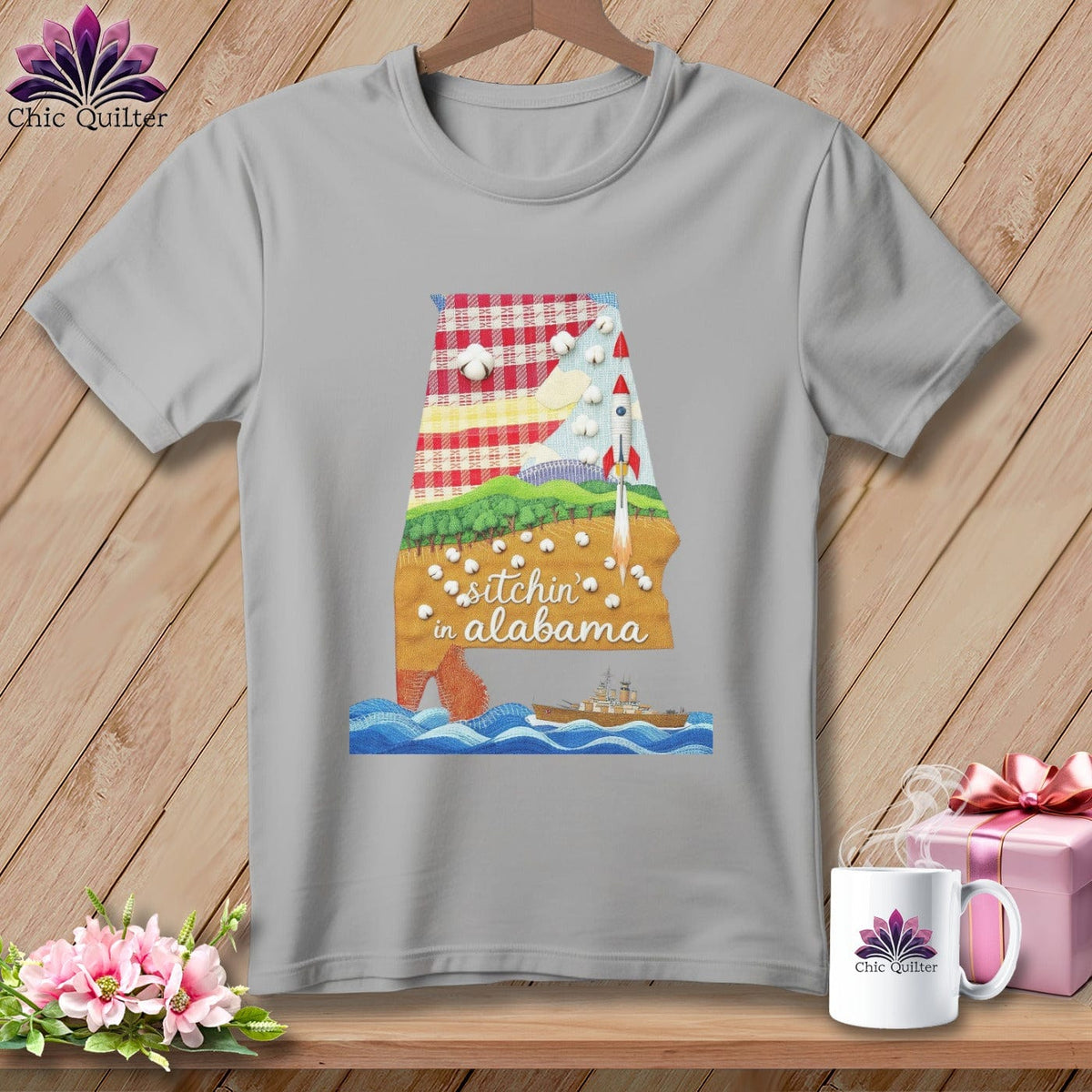 MyDesigns Physical Item S / Athletic Heather Stitchin' in Alabama ~ Relaxed Fit Tee