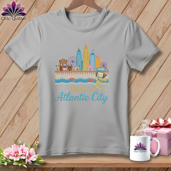 MyDesigns Physical Item S / Athletic Heather Stitchin' in Atlantic City ~ Relaxed Fit Tee