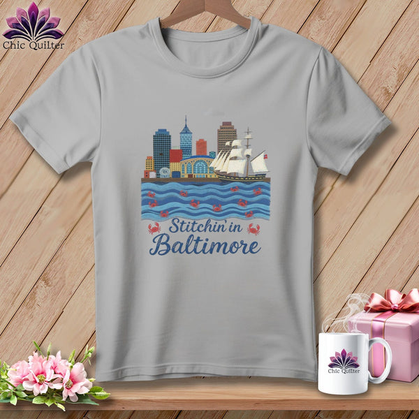 MyDesigns Physical Item S / Athletic Heather Stitchin' in Baltimore ~ Relaxed Fit Tee