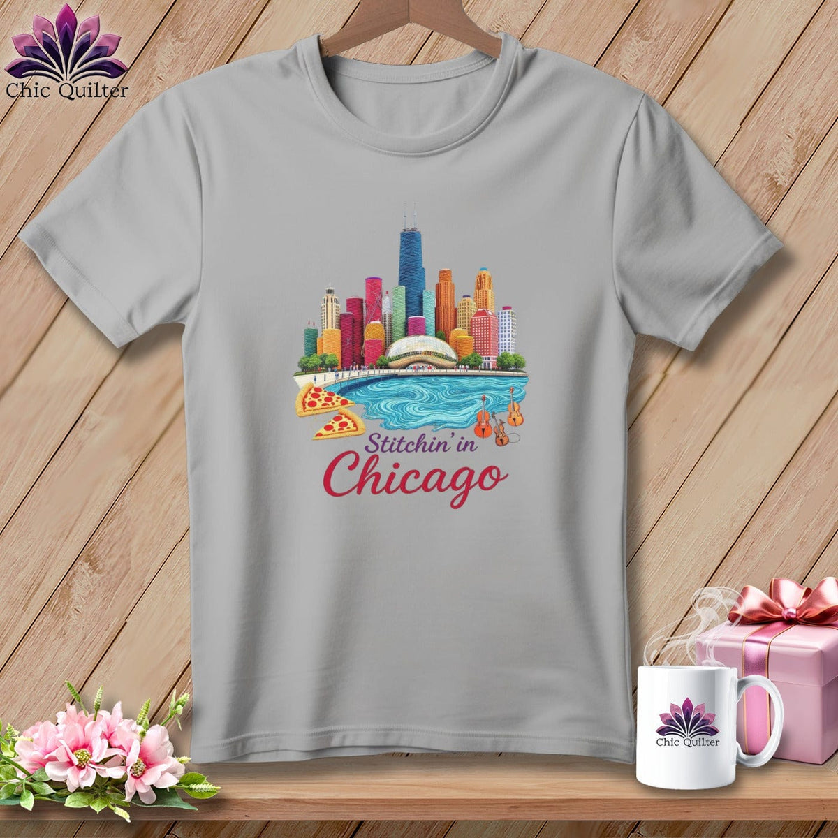 MyDesigns Physical Item S / Athletic Heather Stitchin' in Chicago ~ Relaxed Fit Tee