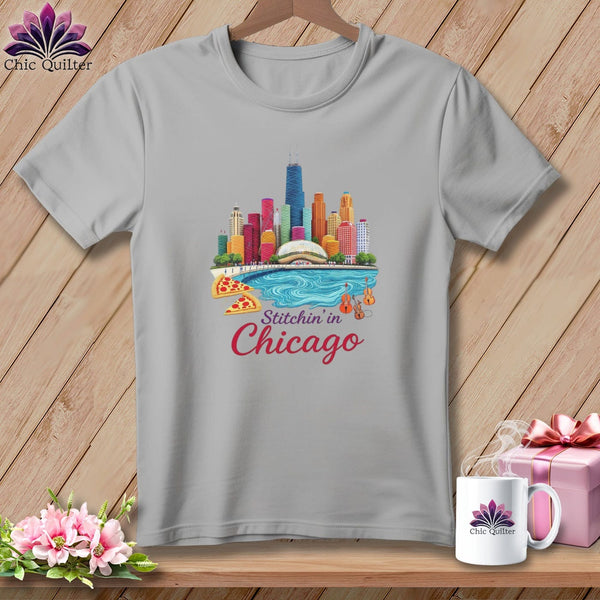 MyDesigns Physical Item S / Athletic Heather Stitchin' in Chicago ~ Relaxed Fit Tee