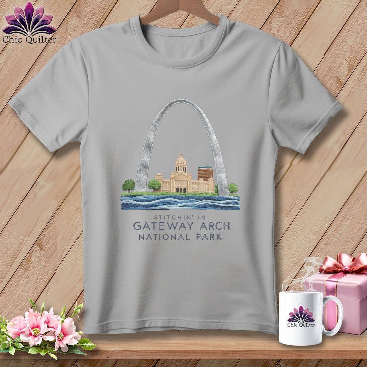 MyDesigns Physical Item S / Athletic Heather Stitchin' in Gateway Arch National Park ~ Relaxed Fit Tee