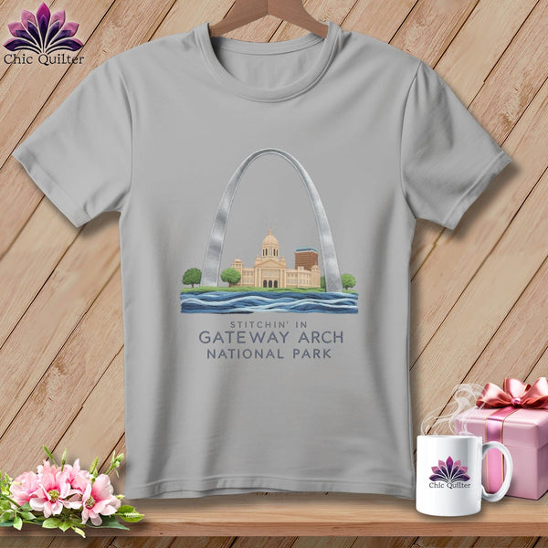 MyDesigns Physical Item S / Athletic Heather Stitchin' in Gateway Arch National Park ~ Relaxed Fit Tee