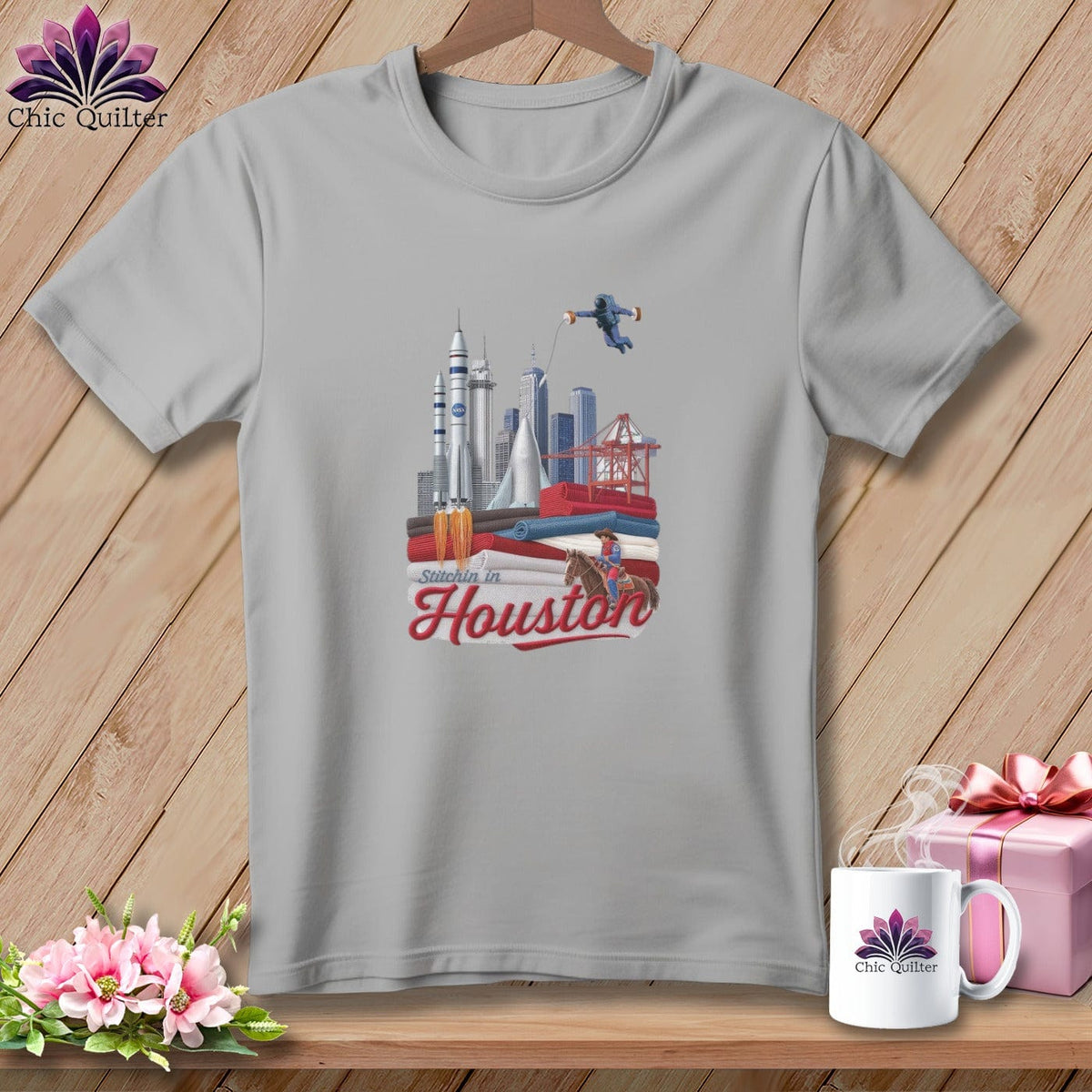 MyDesigns Physical Item S / Athletic Heather Stitchin' in Houston ~ Relaxed Fit Tee