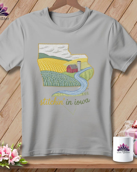 MyDesigns Physical Item S / Athletic Heather Stitchin' in Iowa ~ Relaxed Fit Tee