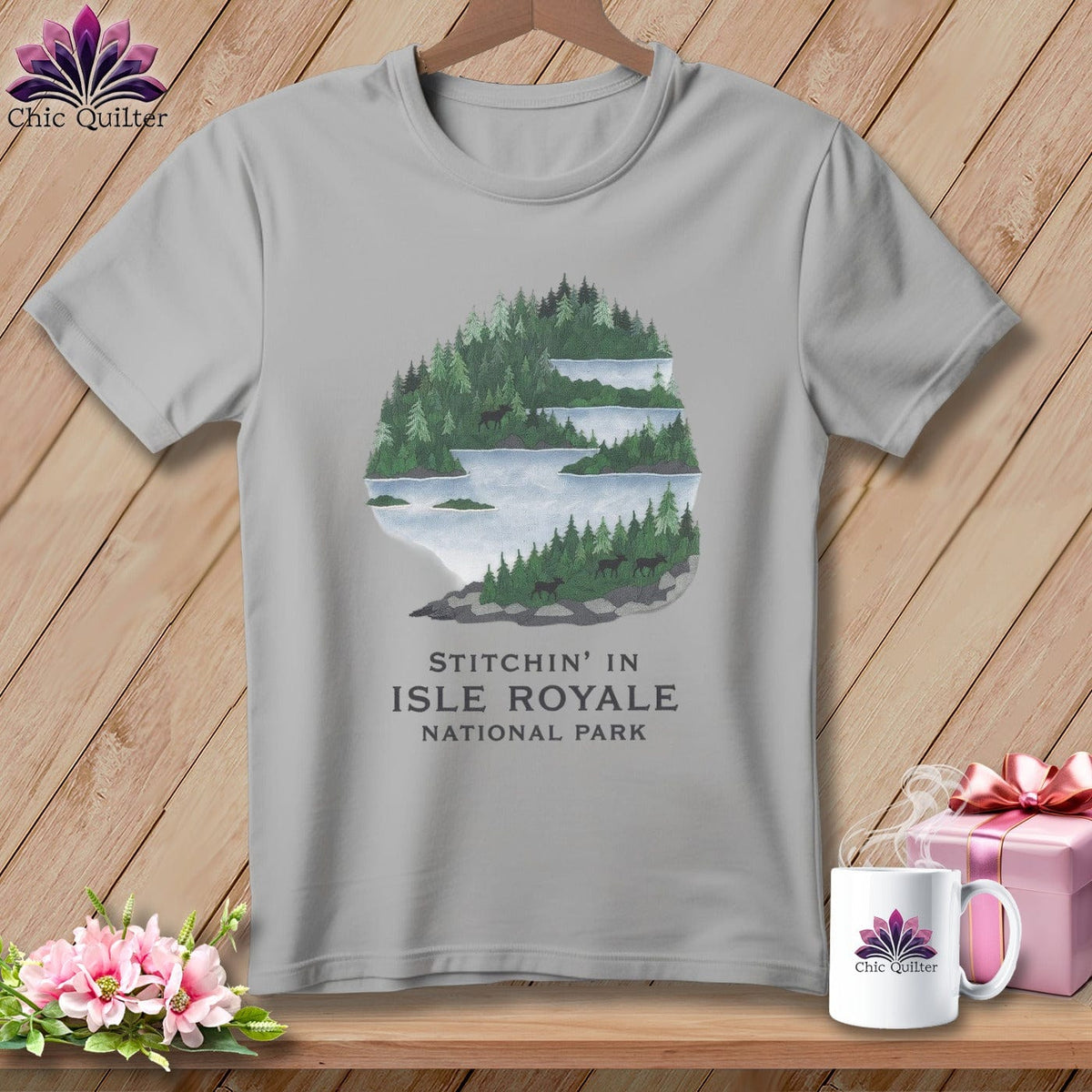 MyDesigns Physical Item S / Athletic Heather Stitchin' in Isle Royale National Park ~ Relaxed Fit Tee