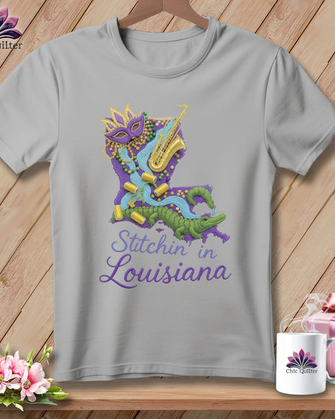 MyDesigns Physical Item S / Athletic Heather Stitchin' in Louisiana ~ Relaxed Fit Tee