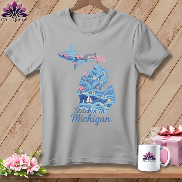 MyDesigns Physical Item S / Athletic Heather Stitchin' in Michigan ~ Relaxed Fit Tee