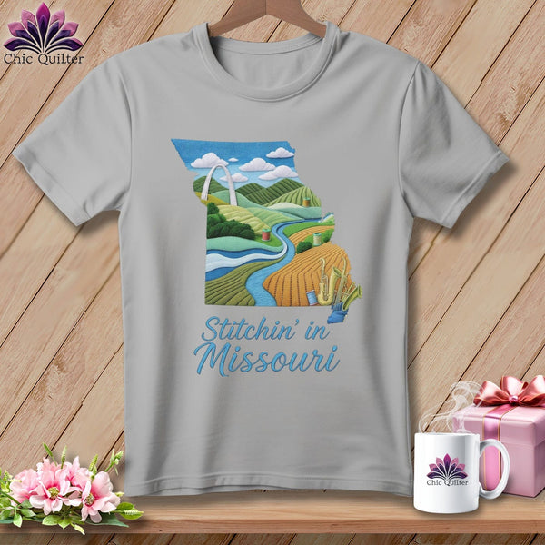 MyDesigns Physical Item S / Athletic Heather Stitchin' in Missouri ~ Relaxed Fit Tee