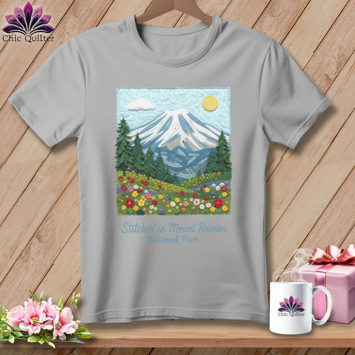 MyDesigns Physical Item S / Athletic Heather Stitchin' in Mount Rainier National Park ~ Relaxed Fit Tee