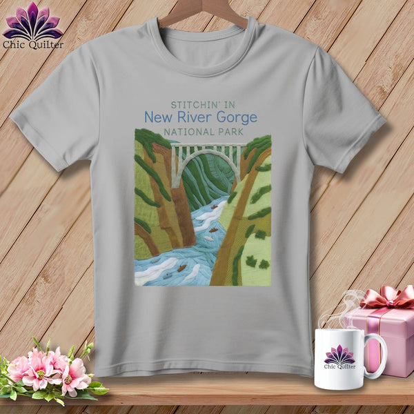 MyDesigns Physical Item S / Athletic Heather Stitchin' in New River Gorge National Park and Preserve ~ Relaxed Fit Tee