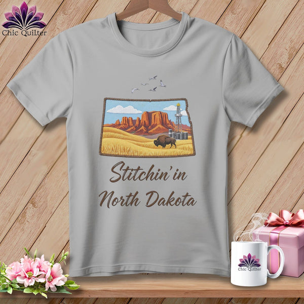 MyDesigns Physical Item S / Athletic Heather Stitchin' in North Dakota ~ Relaxed Fit Tee