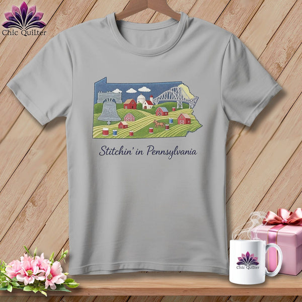 MyDesigns Physical Item S / Athletic Heather Stitchin' in Pennsylvania ~ Relaxed Fit Tee