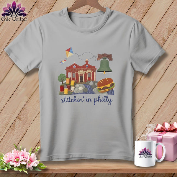 MyDesigns Physical Item S / Athletic Heather Stitchin' in Philadelphia ~ Relaxed Fit Tee