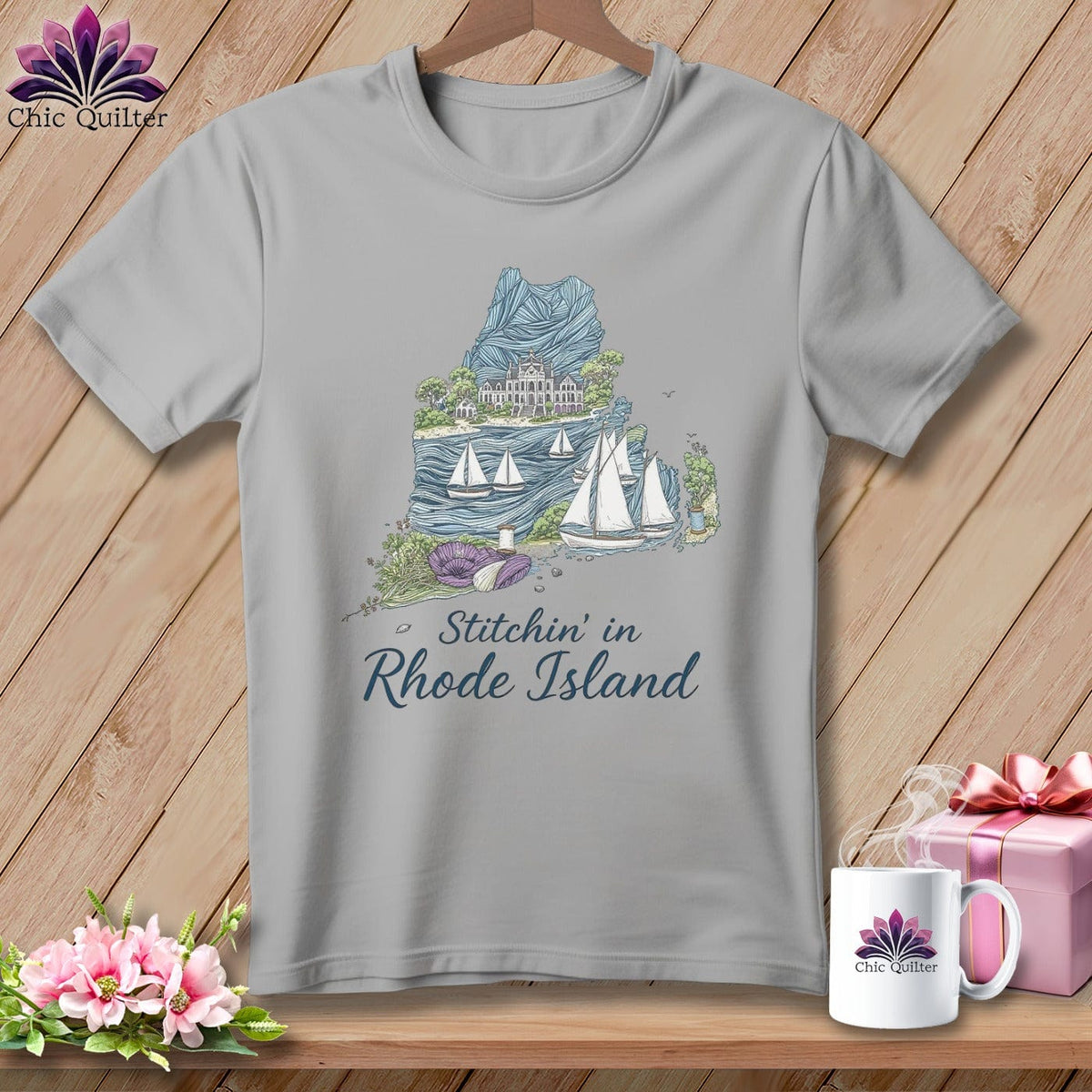 MyDesigns Physical Item S / Athletic Heather Stitchin' in Rhode Island ~ Relaxed Fit Tee