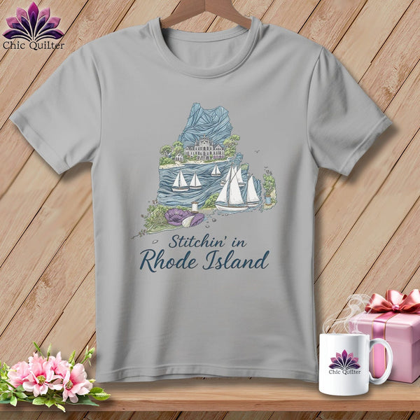 MyDesigns Physical Item S / Athletic Heather Stitchin' in Rhode Island ~ Relaxed Fit Tee