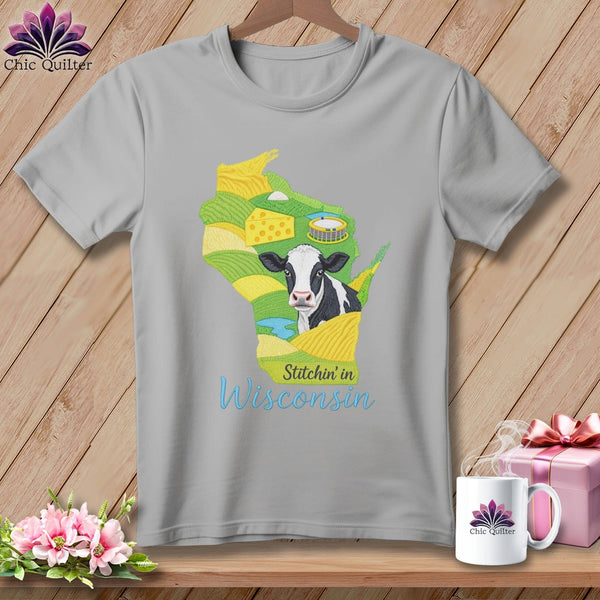 MyDesigns Physical Item S / Athletic Heather Stitchin' in Wisconsin ~ Relaxed Fit Tee