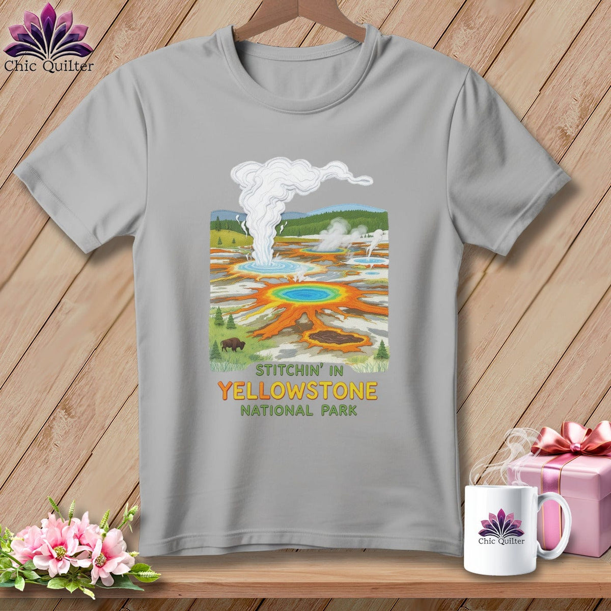 MyDesigns Physical Item S / Athletic Heather Stitchin' in Yellowstone National Park ~ Relaxed Fit Tee