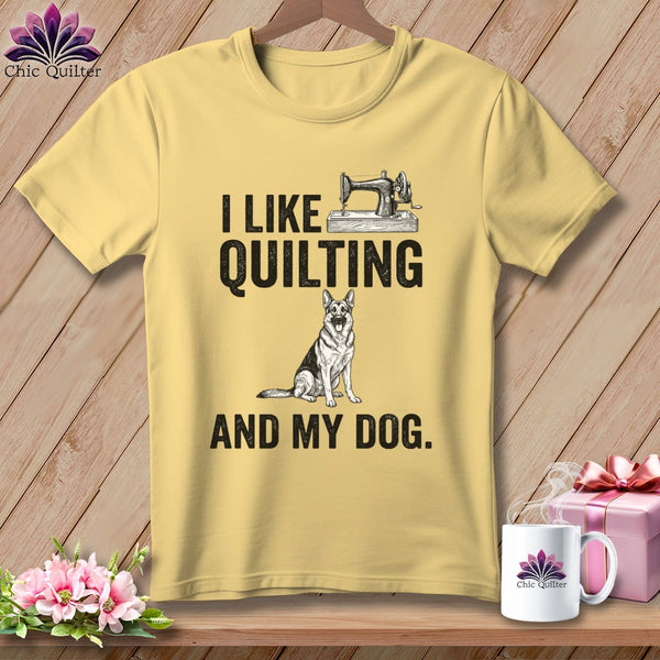 MyDesigns Physical Item S / Banana I Like Quilting and My German Shepard ~ Premium Tee