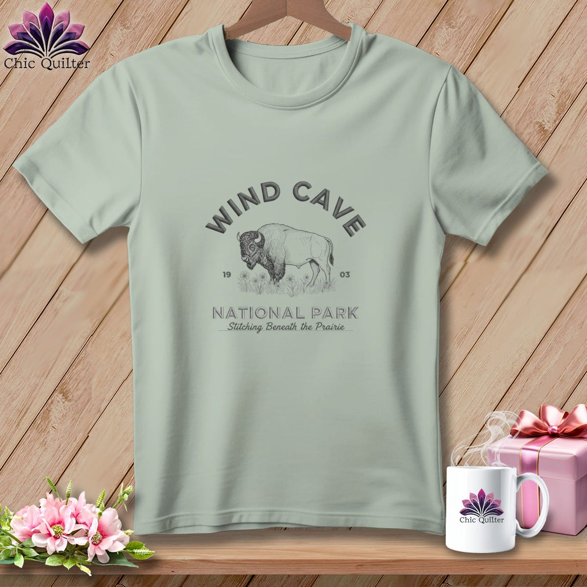 MyDesigns Physical Item S / Bay Wind Cave National Park ~ Bison, Stitchin In Beauty ~ Premium Tee