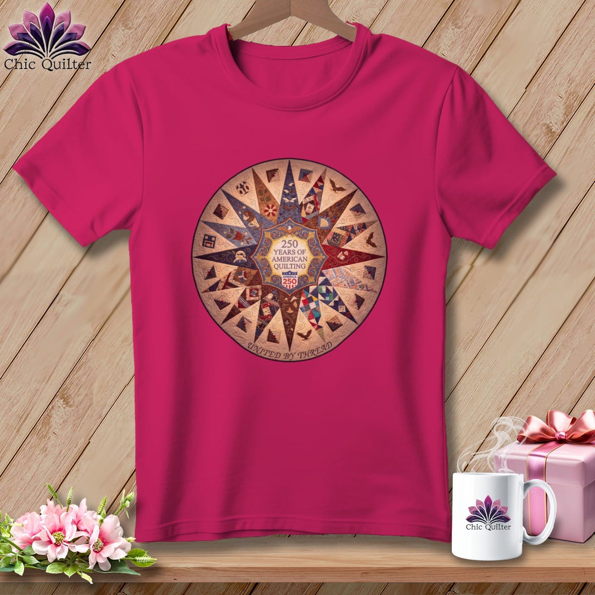 MyDesigns Physical Item S / Berry 250 Years of American Quilting United By Thread Commemorative ~ Relaxed Fit Tee