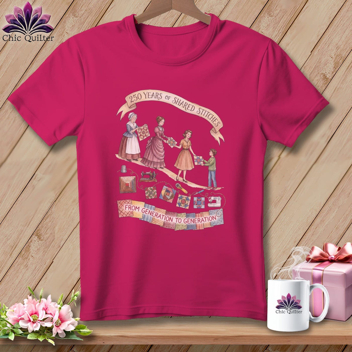 MyDesigns Physical Item S / Berry 250 Years of Shared Stitches ~ From Generation to Generation Quilting ~ Relaxed Fit Tee
