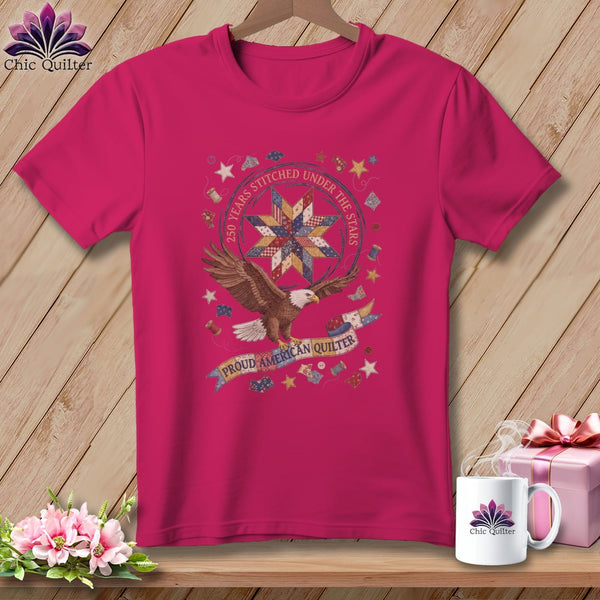 MyDesigns Physical Item S / Berry 250 Years Stitched Under The Stars Proud American Quilter ~ Relaxed Fit Tee