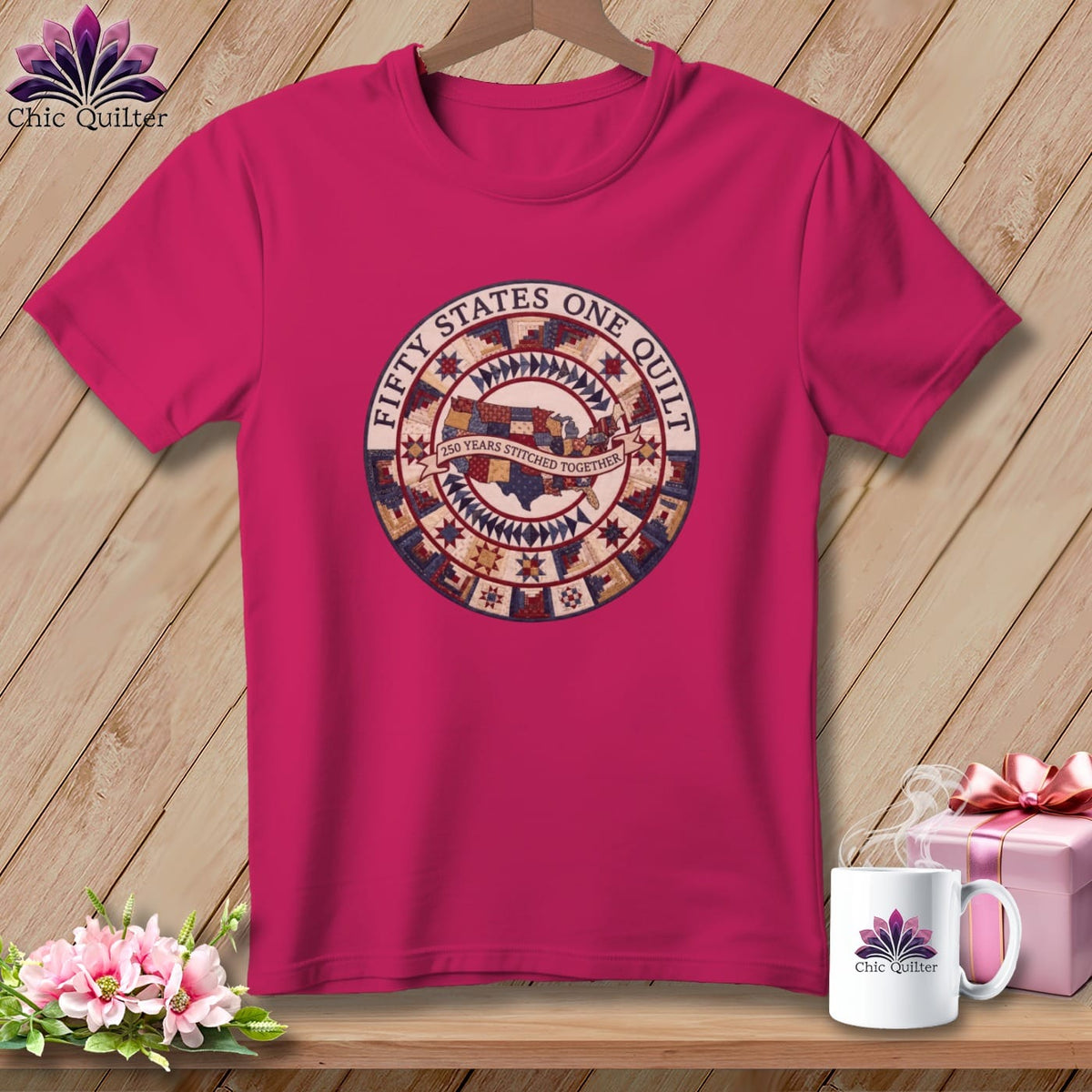 MyDesigns Physical Item S / Berry Fifty States One Quilt ~ 250 Years Stitched Together Quilter ~ Relaxed Fit Tee