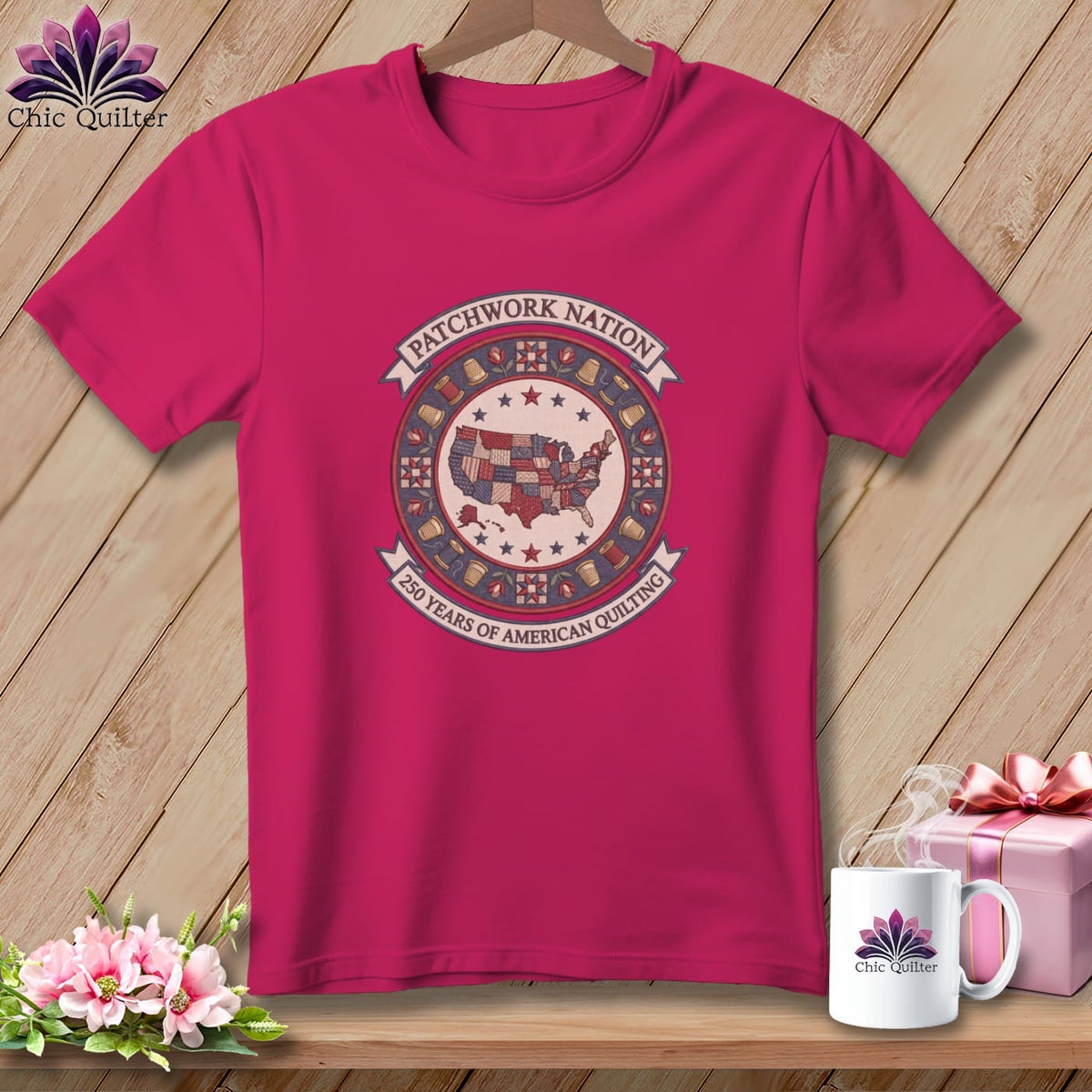 MyDesigns Physical Item S / Berry Patchwork Nation 250 Years of American Quilting ~ Relaxed Fit Tee